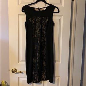 Small Black dress with black lace over cream